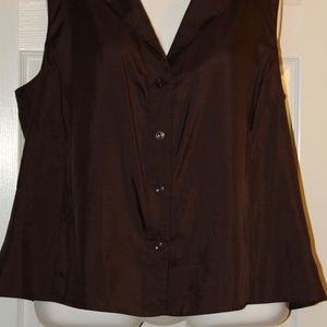 Jones New York Sleeveless Silk Career Blouse Brown